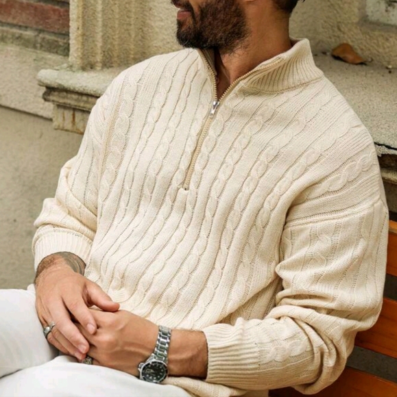 Men's Solid Color Front Zip Up Long Sleeve Casual Sweater - Picture 5 of 6